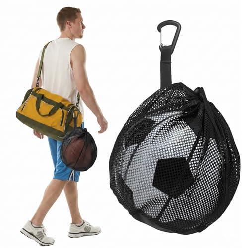ZUWIJEQ Bolsa de Red para Balón con Mosquetón, Red para Pelotas de Baloncesto Fútbol y Voleibol, Red para balones de Futbol, Malla de Transporte Individual para Colgar en Mochila, Negro