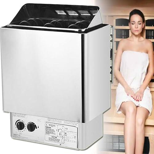 RoyceBee Estufa Sauna Eléctrica Profesional, Montaje en Pared, INOX, 0-80°C Regulable, Temporizador, Soporte Pretaladrado, para Sauna, Gimnasio, Centro de Bienestar, Hotel, Uso Comercial 3.0KW