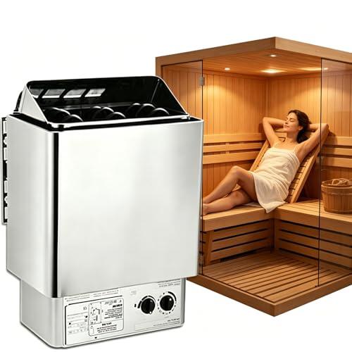 RoyceBee Estufa para Sauna Seca Eléctrica de Pared en Acero Inoxidable, Temperatura 0-80°C, Temporizador, Soporte Pretaladrado, para Casa, Hotel, Sauna, Baño, Gimnasio, Centro Deportivo 3.0KW