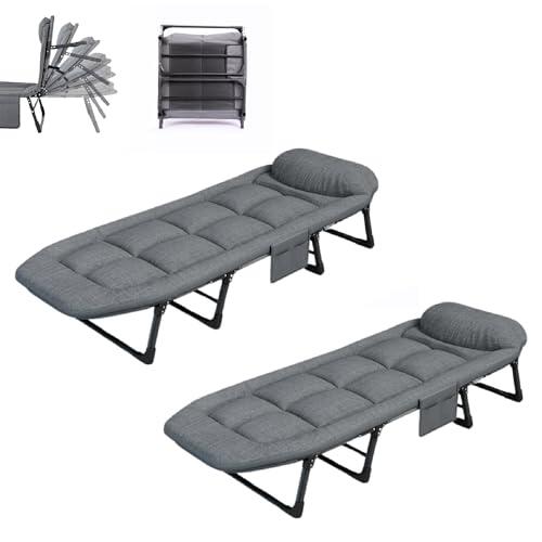 MAGIC SELECT X2 Cama de Camping Acolchada para Acampar Plegable. Colchoneta de Campo. Cama de Viaje con Almohada, Bolsillo. Algodón y Lino. Acerco al Carbono (200x63cm).