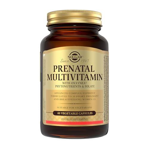 Solgar Multi Prenatal – Multivitamínico Prenatal con Folato Activo, DHA Vegetal, Gentle Iron™ y Oxxynea® – 60 Cápsulas Vegetales – Sin Gluten – Apto para Vegetarianos