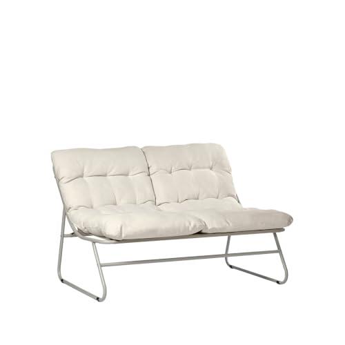 KLAST Sofá de jardín de 2 plazas KIET de Metal y Textil, Beige, Funcional, Repelente al Agua, 132 x 85 Cm