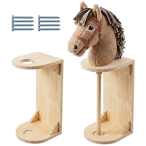 Relaxdays Juego de 2 Soportes para Caballo, Pared, Hobby Horse, Altura: 35 x 15 x 15 cm, Caballo, establo, Madera, Natural