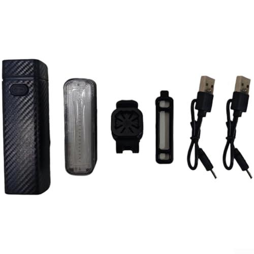 Juego de luces de bicicleta USB C recargable 500 mAh con faro y luz trasera IP33 impermeable para ciclismo nocturno seguridad negro (rojo y blanco)