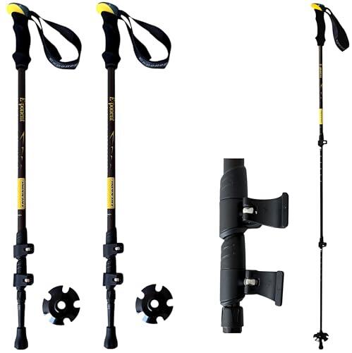2X Bastones de Trekking Senderismo Telescópicos, Baston de Marcha Nórdica para Hombre y Mujer, Ultraligeros, con Topes de Goma, Ajustables con Mango Ergonómico (Negro/Amarillo)