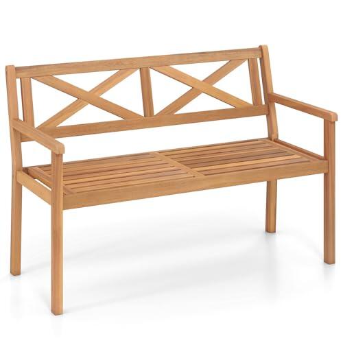 COSTWAY Banco Jardín de Madera Acacia, 2 Plazas, Banco con Respaldo, Reposabrazos y Asiento de Listones, Patio Porche Terraza Parque, 119 x 56 x 80 cm, Carga 360 kg