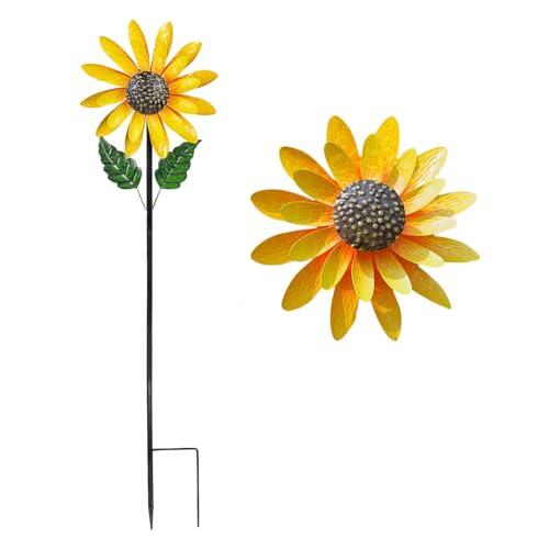 Molinos de viento de girasol, molinillo de viento de metal con estaca, molinillos de viento de girasol para exteriores, molinillos de viento solares para patio y jardín