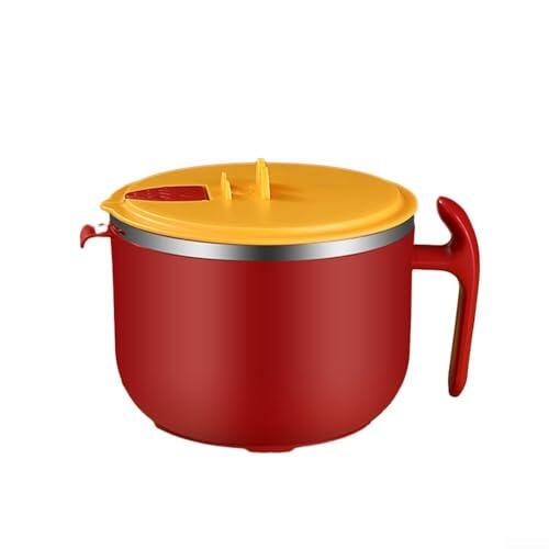 Cuenco de acero inoxidable para ramen con tapa, tazón grande de 1200 ml para fideos instantáneos, recipiente apto para microondas para almacenamiento de cocina, olla caliente, avena, verde rojo (rojo)
