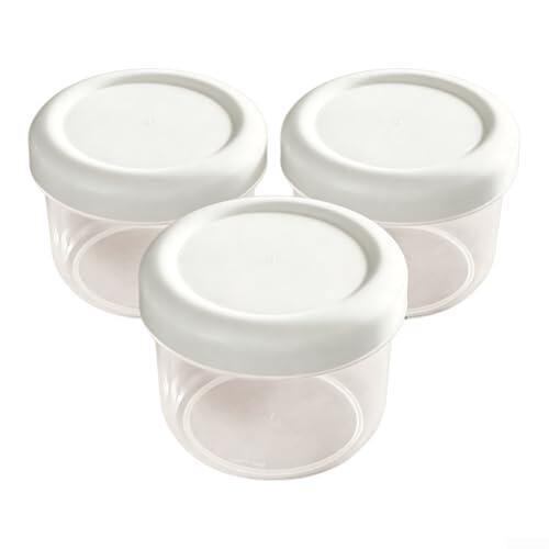 Contenedores redondos apilables para almacenamiento de alimentos con tapas, organizador portátil de plástico PP para frutas y joyas, juego de cajas de cocina que ahorra espacio, paquete de 3 (blanco)
