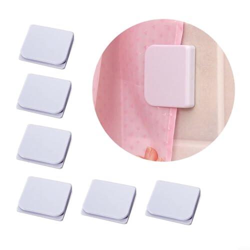BlesConi Clips de cortina de ducha resistentes al viento, cierres autoadhesivos antisalpicaduras para baño, mampara de ducha, puerta, color blanco, paquete de 6