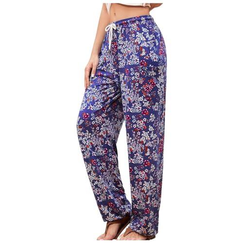 Generisch Pantalones casuales de moda para mujer para el uso diario, cintura elástica, práctico bolsillo lateral amplio corte de pierna, pantalones harén modernos con estampado colorido, cómodo