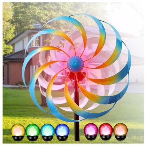 Molinillos de viento, molinillos solares para patio y jardín, iluminación LED multicolor de temporada, hilanderos de metal