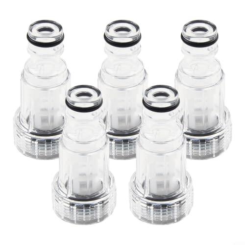 Paquete de 5 filtros de entrada para lavadora a presión, filtro de agua transparente, repuesto con entrada de 11 mm para limpiador de alta presión, conector de manguera de jardín, piezas de pantalla