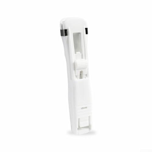 Mini engrapadora de mano diseñada para una sujeción eficiente de papel en entornos de oficina, hogar y viajes (blanco)