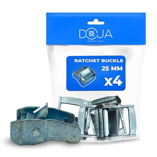 DOJA Barcelona Hebilla Metal Solapa - 25mm - Pack 4 - Ajuste Rápido y Sencillo, Hebilla Trinquete con Robustez para Cintas y Correas, Hebilla Presión Bloqueo con Diseño Sólido Tipo Leva Metálica