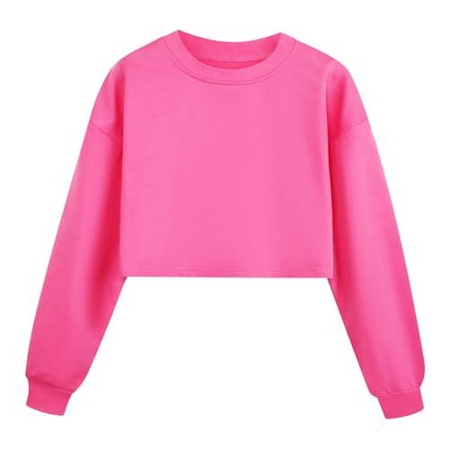 Jersey deportivo de manga larga para usar como parte superior cómoda para niñas activas, Rosa intenso., 15 años