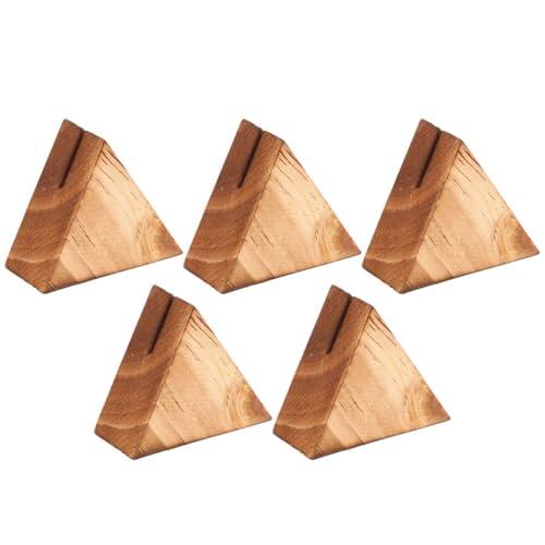 PATKAW Soporte de Madera para Tarjetas de Visita Verticales, Base de Madera Beige para Escritorio, Paquete de 5 Piezas, Adecuado para Bodas y Decoración Rústica