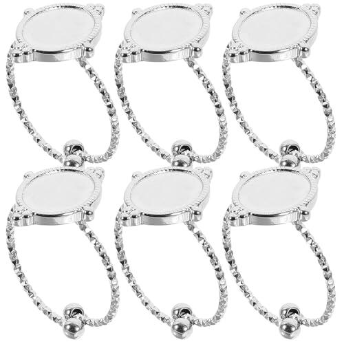 GAROZATION Biseles Ovalados 6 Piezas de Base de Anillo Ajustable de Acero Inoxidable Plata para Anillos en Blanco, Adecuado para y Creación de Regalos