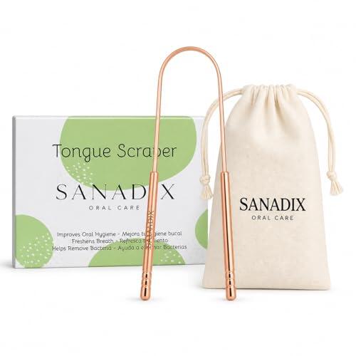 SANADIX Raspador de Lengua Acero Inoxidable 304 - Limpiador Lingual Profesional Diseñado por Higienista Dental - Reduce el Mal Aliento y Elimina Bacterias - Higiene Bucal Completa