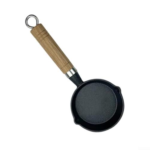 Sartén de hierro fundido con mango de madera, sartén antiadherente para huevos, utensilios de cocina portátiles de camping para senderismo al aire libre, barbacoa y uso en la cocina doméstica, 10 cm o