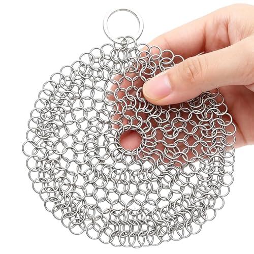 Chain Scrubber, Stainless Steel Mesh Heavy Duty Cleaner, Cast Iron Pan Scrubber For Cookware Frying Pans Skillets Dutch Ovens Woks BBQ Grill Kitchen Cleaning Home Outdoor Use Durable Tool