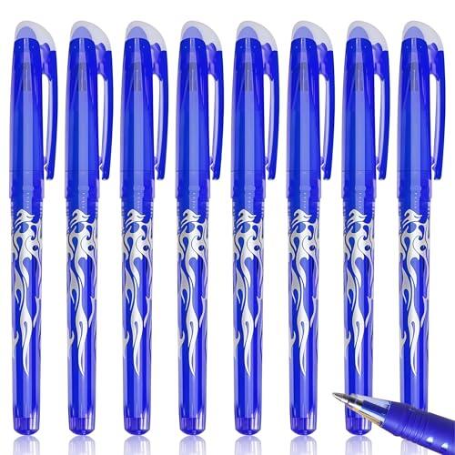Zuuyye Bolígrafos Borrables Set, 8 Unidades Azul, 0.5mm Recargables, Bolígrafo Borrable, Bolígrafos de Gel Borrables, Bolígrafos Tinta Borrable