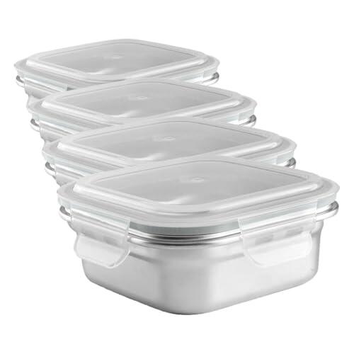 IBILI - Táper Cuadrado Keepklin 500 Ml, Acero Inoxidable, Apto para Microondas, tapa hermetica (Paquete de 4)