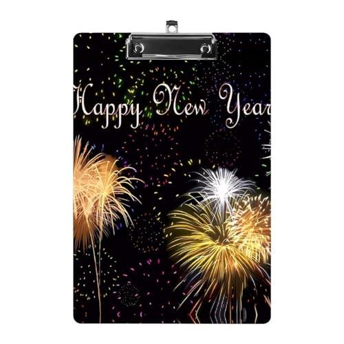 Portapapeles acrílico A4 con texto en inglés "Happy New Year", tablero de escritura ligero y duradero, portapapeles decorativos con clip de metal, portapapeles de documentos de montaje en pared para