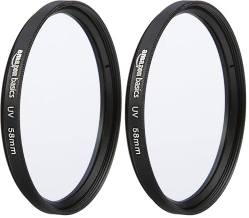 Amazon Basics 58 mm Filtro de Protección UV Circular para Imágenes Más Claras, Protege contra el Polvo, la Suciedad y los Arañazos (Paquete de 2)