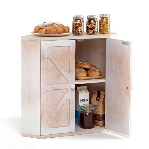 GIANTEX Panera de Madera de Esquina, Caja de Pan con 2 Puertas y 2 Estantes de Almacenamiento, Estante Ajustable, 31 x 31 x 41 cm, Panera Vintage para Cocina, Comedor