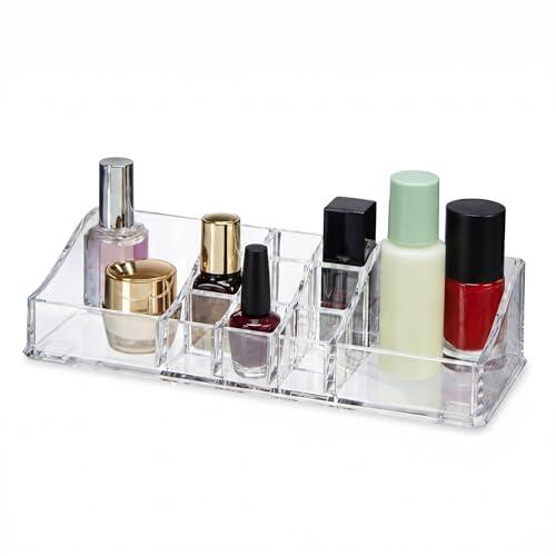 Vikk Organizador Maquillaje Acrílico Transparente para Brochas, Labiales y Cosméticos, Soporte Vertical Rectangular Alto con 11 Compartimentos, Almacenaje de Tocador, Baño, Mesa y Escritorio