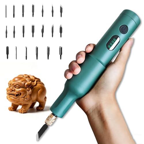 WHOOLEFUN Kit De Herramientas Eléctricas para Tallar Madera, Máquina De Grabado Portátil De Mano con 20 Cuchillas Reemplazables, Recargable, para Carpintería, Manualidades, Bonsái Y Tallado, 40W