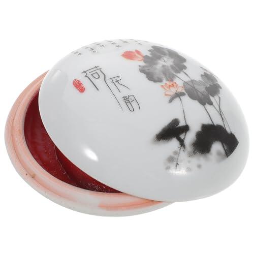 BESTYASH Almohadilla de Tinta Roja para Sellos con Caja Cerámica Multiusos para Caligrafía Pintura y Manualidades Tinta Segura para Tela Papel y Madera Diseño Tradicional Varios estilos