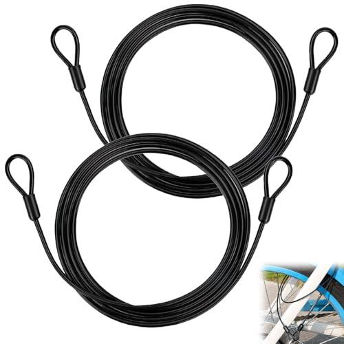 Menibeuty 2pcs Cables de Acero para Candado de Bicicleta 2M x 3mm | Cable Antirrobo de Seguridad con Doble Bucle | Cable de Alambre Recubierto de PVC para Candado en U Motos y Muebles de Jardín