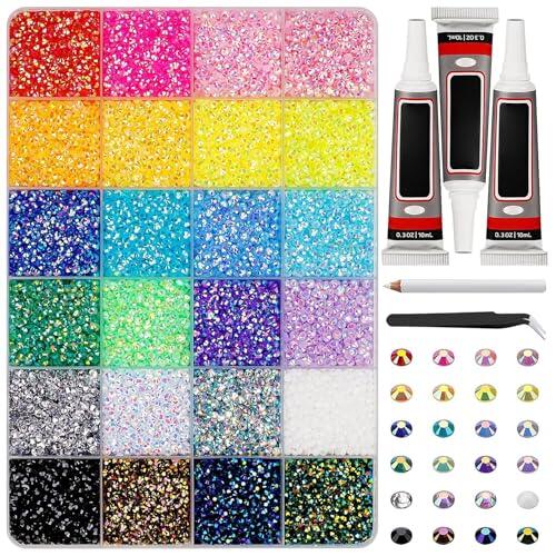 Kit Bedazzler de 30000 piezas, kit de diamantes de imitación divertidos de 24 rejillas con pegamento y bolígrafo recogedor, diamantes de imitación de 0, 3 cm para ropa, tazas, zapatos, tela, arte de u