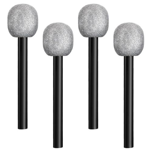 Microfono Juguete, Micrófono de Juguete Falso, Micrófonos Falso Brillantes, Micrófono Brillante de Fiesta Realista para Actuaciones en Escenario Karaoke Fiesta Cumpleaños (Plata)