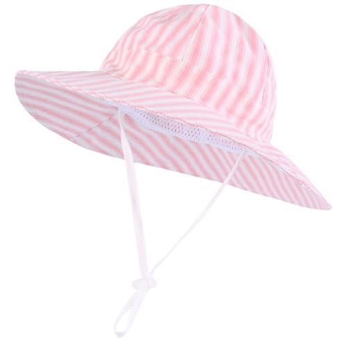 Sombrero de sol de ala ancha para niños y niñas, transpirable, a rayas, plegable, protección UV UPF 50+, sombrero de pesca de ala ancha, cubo de agua ajustable de 1 a 8 años, rosa, 2-4 Years