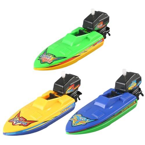 Xdyyjrasa Juguete de baño de lancha a Motor Flotante de Cuerda de plástico 3 Piezas - Barco de Juguete para bañera Juego de Agua Diversión Segura Barco de baño de Cuerda para niños 3+