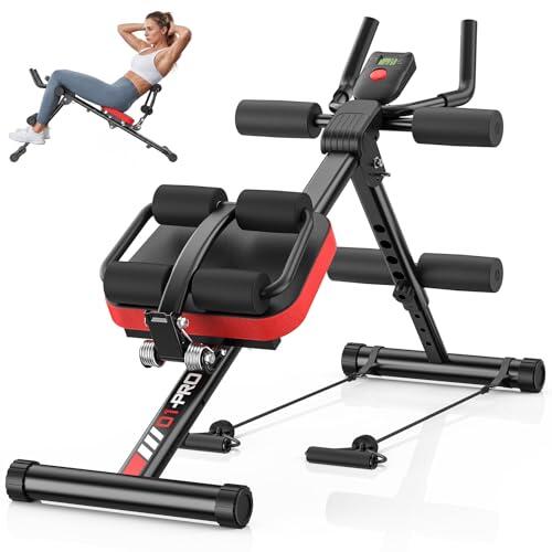 Dskeuzeew Entrenador abdominal ajustable para gimnasio en casa con pantalla LCD y abdominal, bandas de resistencia, plegable, para abdominales, máx. 150 kg