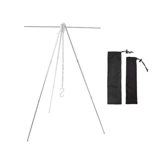 Soporte de trípode de camping, colgador de cocina plegable, trípode de aleación de aluminio de acero inoxidable con barra transversal, soporte portátil para barbacoa para ollas, sartenes, fogatas al