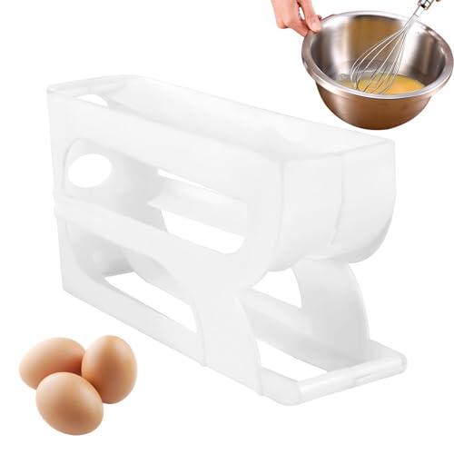 Estante rodante para huevos para refrigerador, sistema de diseño de alimentación de 3 niveles, función de almacenamiento de ahorro de espacio, estructura de construcción de movimiento automático suave