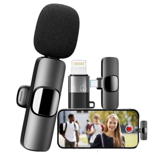 MUSHUI Micrófono Inalámbrico para iPhone Android, Mini Mic de Solapa con USB C/Lightning para iPad, Reducción de Ruido, 70FT Distancia, para Grabación de Vídeo, Youtube, Streaming, Vlogging, Tiktok