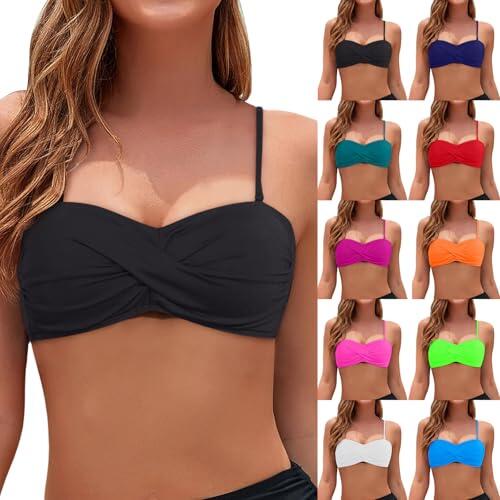 Genérico Top de Bikini para Mujer Bandeau Parte Superior de Bikini con Finos Ajustables Haut de Bikini con Cordones S-XXL