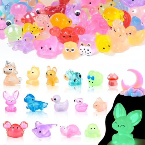 Pyralidsg 100 Piezas Animales Resina Miniatura, Mini Animales Que Brillan en La Oscuridad, Lindo y Divertido Mini-Animales de Resina Artificial, para DIY Acuario Casas de Muñecas Jardín