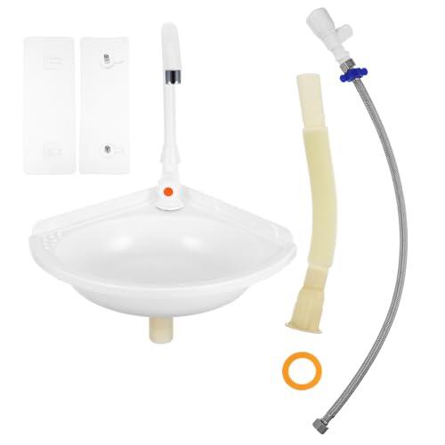 COHEALI Lavabo de Esquina Triangular Suspendido para Baño Compacto, Montaje Resistente en Pared, Fácil Limpieza, Material Plástico y Acero Inoxidable, Adecuado para Apartamentos y