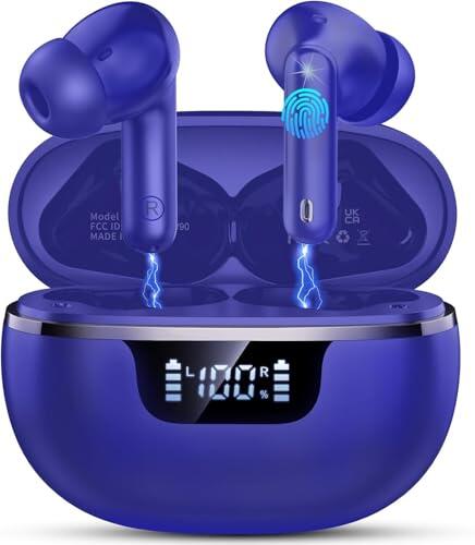 Auriculares Inalambricos, In-Ear Auriculares Inalambricos Bluetooth 5.4 con 4 HD Mic Cancelacion Ruido, 45H Estéreo HiFi Cascos Inalambricos Bluetooth Carga Rápida Tipo-C/Pantalla LED/IP7 Impermeable