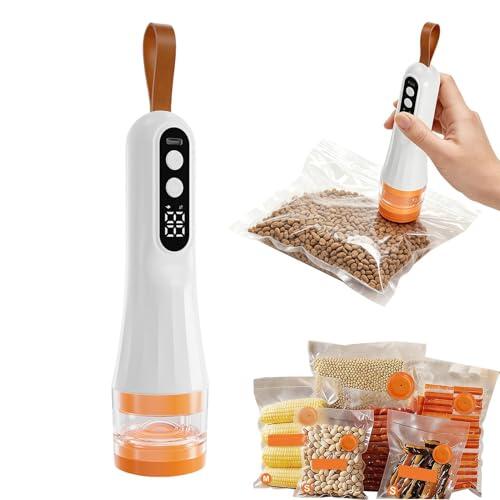 Food Vacuum Sealer - 60kPa Handheld Vacuum Preservation Device | 1200mAh USB Rechargeable Compact Sealer with Reusable Bags for Airtight, Food Storage, Dry Moist, Freezer, Restaurant Use