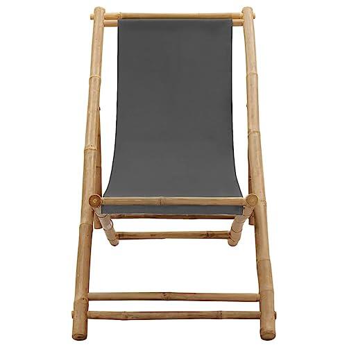 YUTAASU Tumbona plegable de bambú con asiento de lona ajustable, para jardín, camping, 4 posiciones, soporta hasta 110 kg, plegable para ahorrar espacio