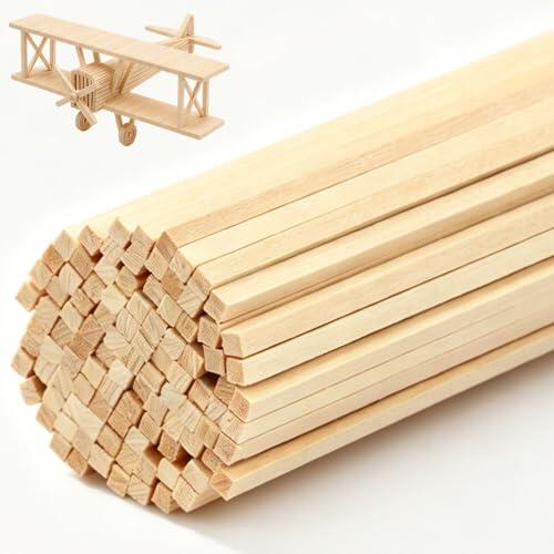 100 varillas de madera de balsa, tacos de madera cuadrados de 30,5 cm de largo, placas de madera de balsa sin tratar, tiras de madera para proyectos de manualidades, pinchos de cóctel para bebidas