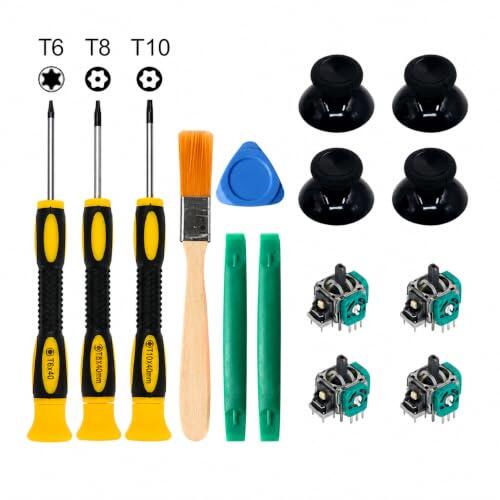 Mowpiny 4 Kit Reemplazo Analógico para Xbox One, S, X, Joystick Analógico para Xbox One, ControllerJoysticks Analógico 3D, Capuchones y Herramientas, Anti Drift